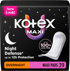 Kotex Overnight Maxi Pads, 39 Count (Packaging May Vary)