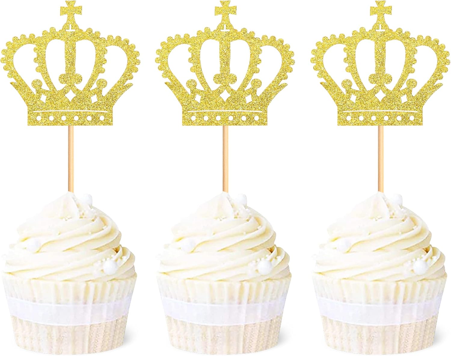 Ercadio 24 Pack Crown Cupcake Toppers Gold Glitter Prince Royal Crown Cupcake Picks King Crown Cupcake Decors for Prince Theme Baby Shower Party Decoration Supplies