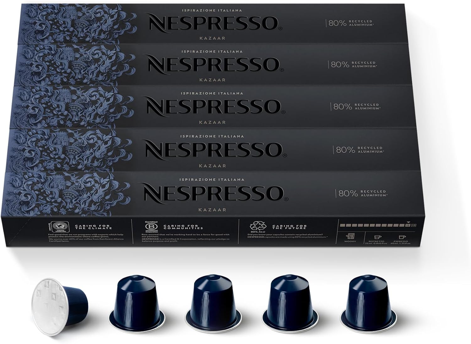 Nespresso Capsules Original Line, Kazaar Intenso, Dark Roast Coffee, 50 Count Coffee Pods
