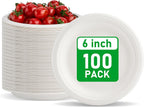 RACETOP Compostable Small Paper Plates 6 Inch [100 Pack], Dessert Plates, Disposable Biodegradable Heavy Duty Paper Plates, Made of Natural Sugarcane Fibers, Unbleached White, Round