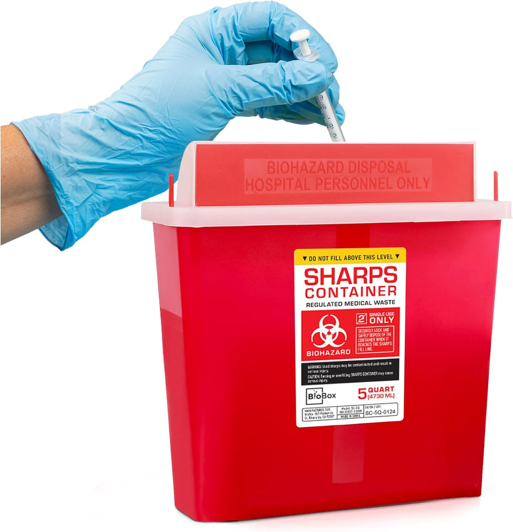 Sharps Container Large - Sharps Containers for Home Use and Labs - Portable Needle Disposal and Travel Size Biohazard Bin - 5 Quart (Pack of 1)