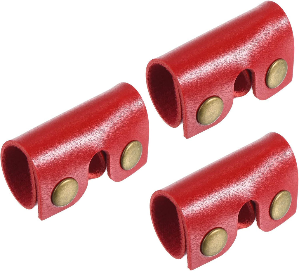 PATIKIL Leather Razor Head Protecting Cover, 3 Pack Double Edge Safety Razor Head Protecting Sheath Shaver Tip Cover for Travel, Red