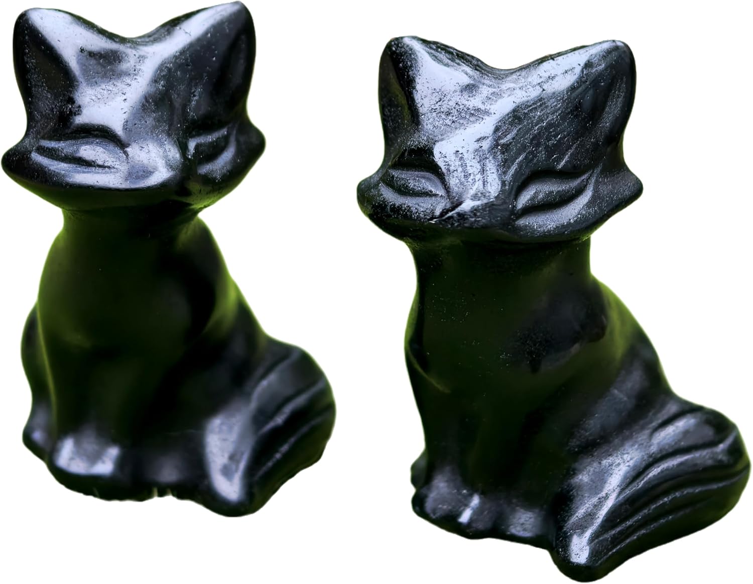 Exquisite Hand Carved Crystal Fox Figurine 1.5 Inch Rose Quartz Obsidian Opal Animal Statue Gift for Home Decor (2pieces Obsidian)