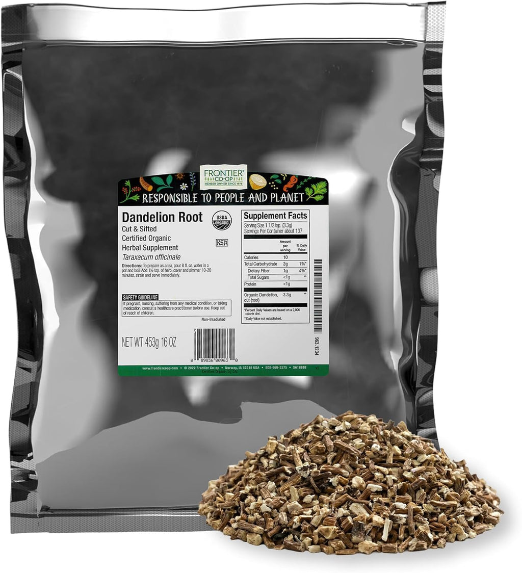Frontier Co-Op Organic Dandelion Root, Cut and Sifted, 1 Pound