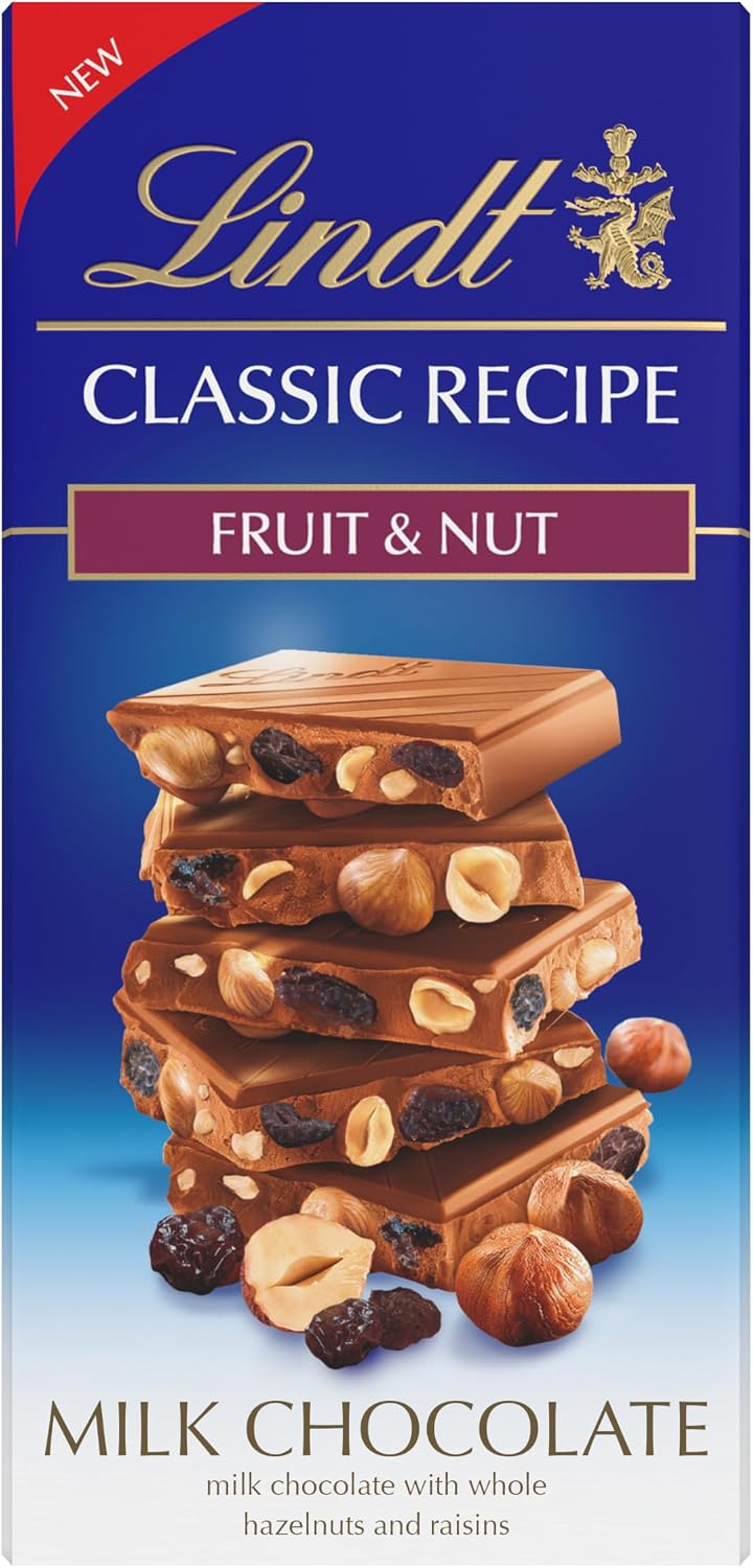 Lindt CLASSIC RECIPE Fruit and Nut Milk Chocolate Candy Bar, Milk Chocolate Candy, 5.3 oz.