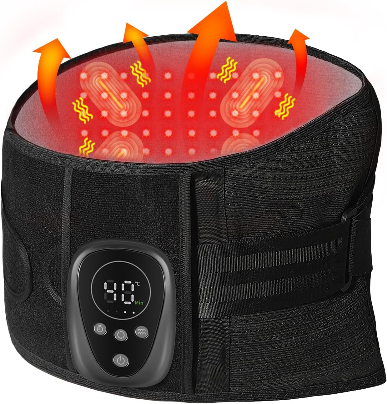 HONGJING Red Light Massage Back Brace with Heat for Lower Back Pain Relief, Cordless Back Support Massager Belt Rechargeable for Pain from Herniated Disc, Scoliosis, Sciatica (M)