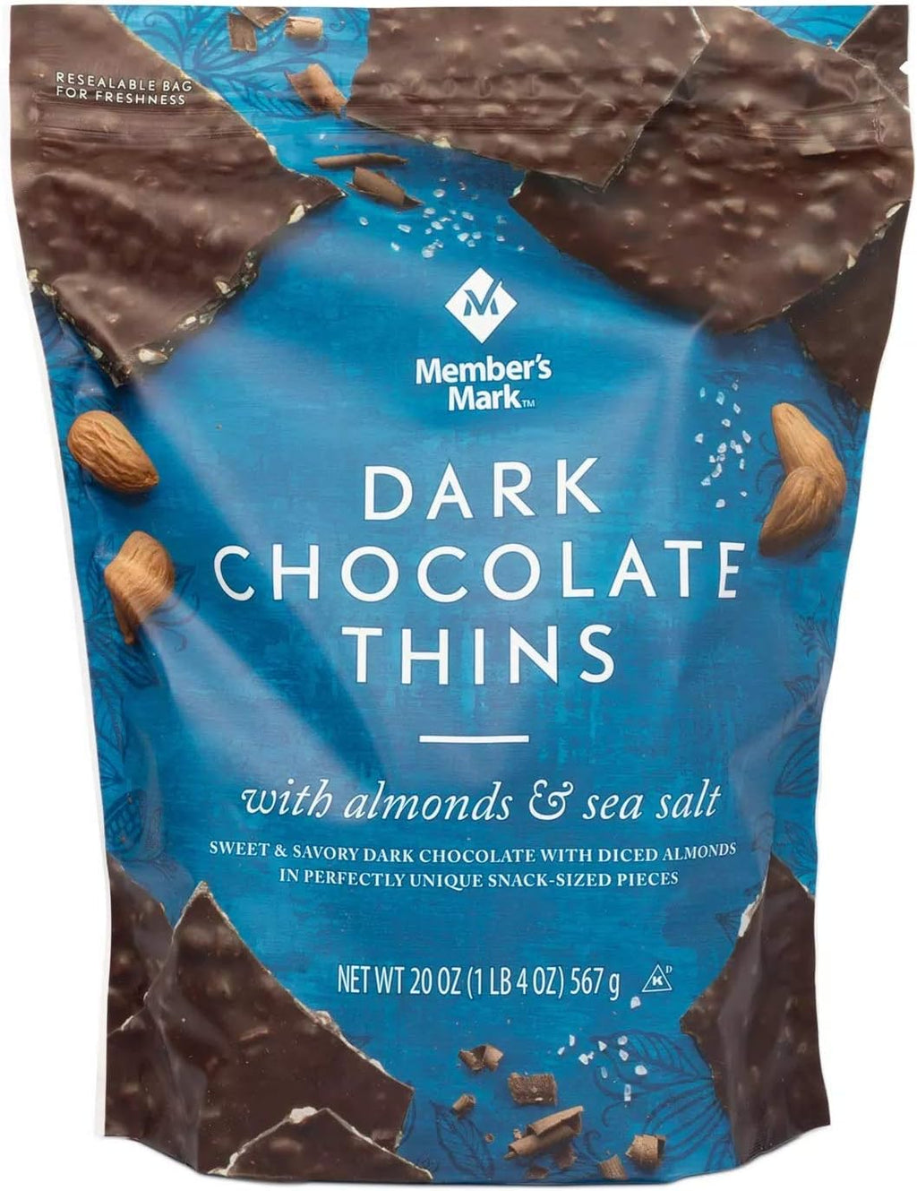 Member's Mark Dark Chocolate Thins With Almonds & Sea Salt (20oz), 20 Oz
