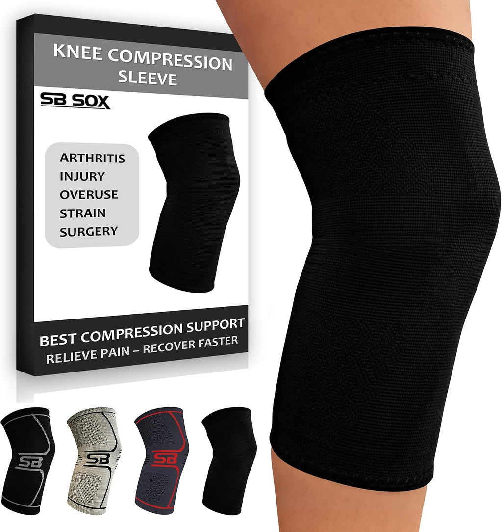 SB SOX Compression Knee Brace - Great Support That Stays in Place - Perfect for Recovery, Everyday Use - Best Treatment for Pain Relief, Meniscus Tear, Arthritis (Solid Black, Medium)