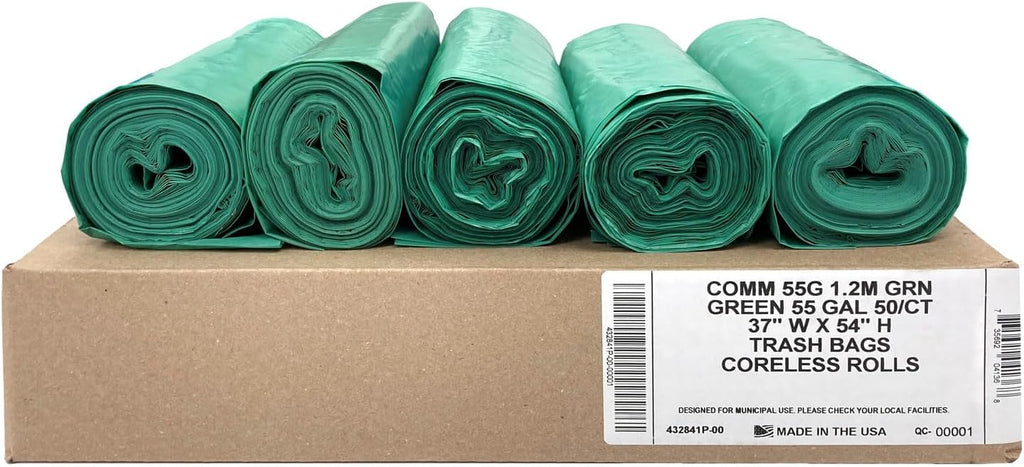 Ultrasac Heavy Duty 55 Gallon Green Trash Bags - (Value 50 Pack) - 1.5 MIL equivalent Industrial Strength Plastic 37" x 54" for 50-55 Gal Cans -Fits Toter, Rubbermaid Brute, Carlislie Bronco etc.