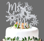 Mr & Mrs Cake Topper - Winter Snowflake Love Wedding, Bridal Shower, Engagement, Wedding Anniversary Party Decorations Supplies, Silver Glitter