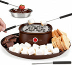 SugarWhisk 2 in 1 Electric Smore Maker & Fondue Set, Marshmallow Roaster with 4 Forks, Indoor Smores Kit for Kids & Couples, Cheese & Chocolate Fondue Pot, 4 Detachable Trays, Brown
