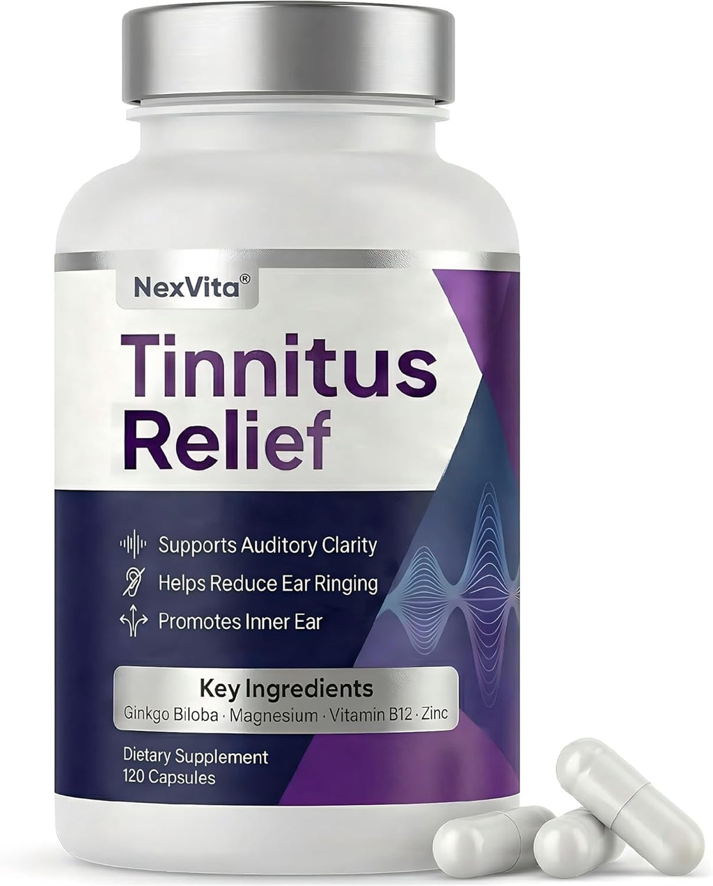 Tinnitus Relief for Ringing Ears 1200mg, Tinnitus Relief Supplement, Advanced Herbal Formula with Vitamin C & B Complex, Supports Ear Comfort, Reduces Ringing & Improves Focus, Vegan, Non-GMO