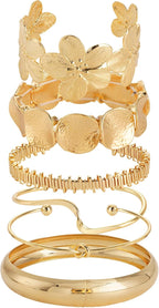 Mantveil 6PCS Chunky Gold Bangle Bracelets for Women, Dainty Gold Plated Cuff Bracelets, Boho Stackable Bangles Fashion Jewelry Gifts for Birthday Christmas Mother's Day