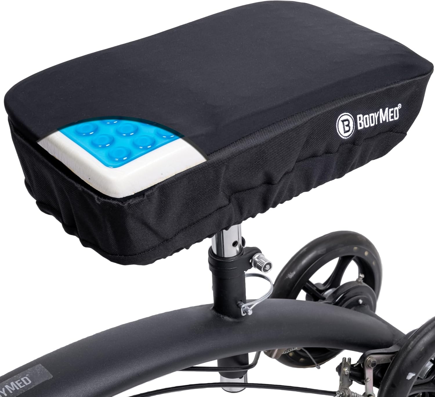 BodyMed Knee Walker Padded Gel Cover, Gel + Memory Foam Cushion, Elastic Fit Design, Low-Profile Comfort Pad, One Size Fits Most Knee Walkers