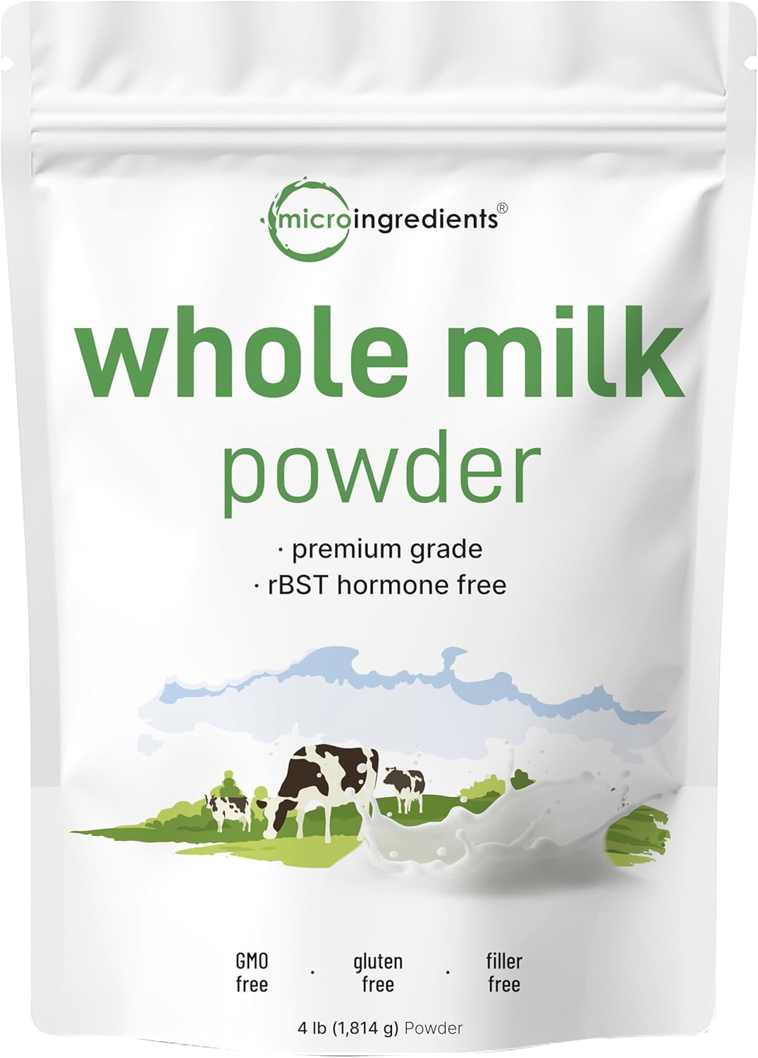 Micro Ingredients Whole Milk Powder, 4 lb | Pasture-Raised, rBST-Free | Pure & Rich in Protein | Ideal for Baking & Everyday Use | Non-GMO, Gluten-Free, Premium Grade