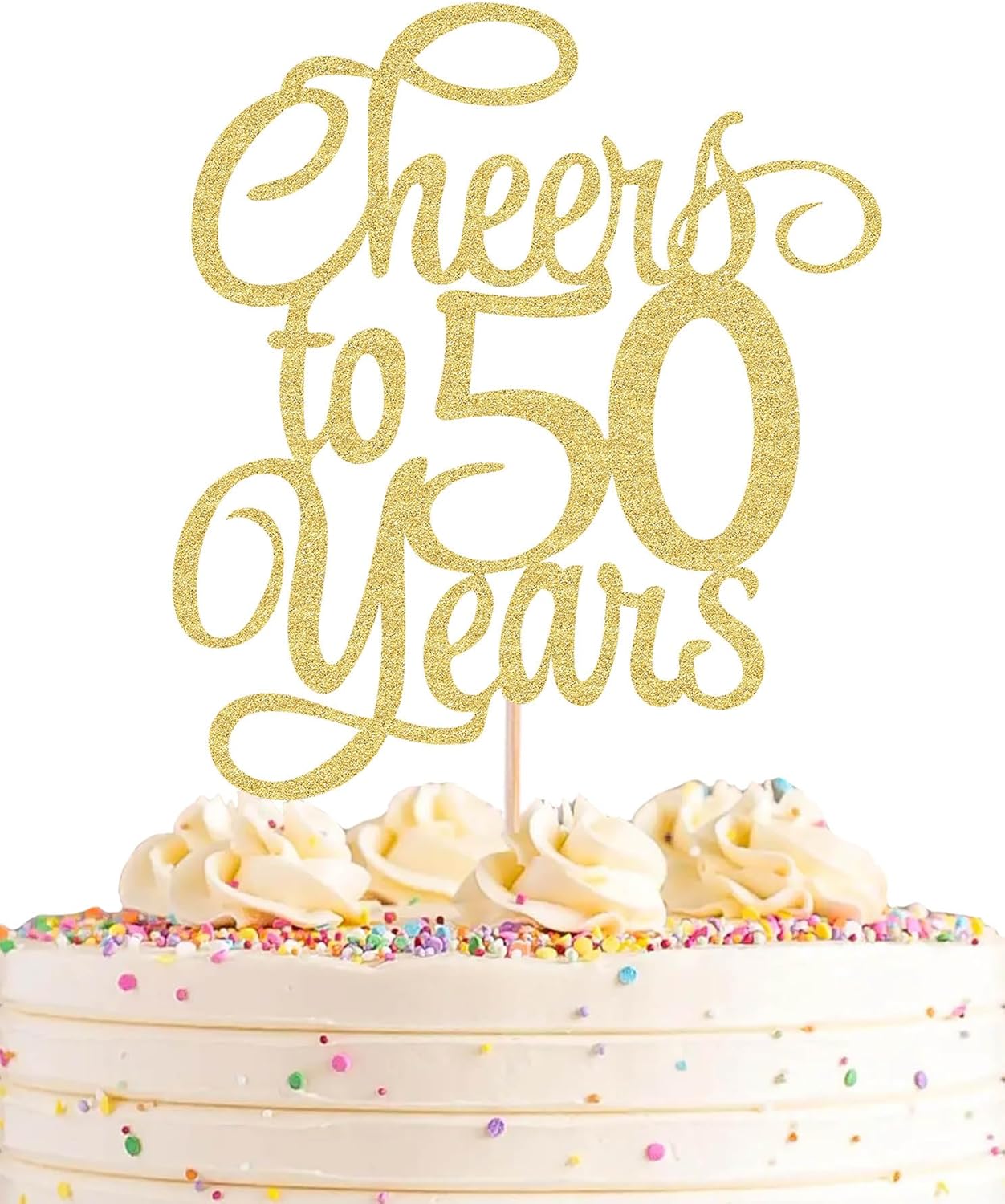 Cheers to 50 Years Cake Topper - Gold Glitter 50th Birthday Cake Decorating Supplies, Perfect for 50th Anniversary or Fifty Birthday Party, Photo Booth Props