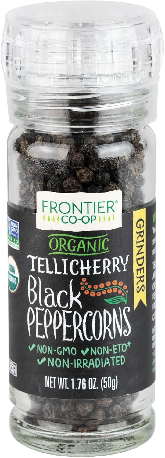 Frontier Organic Tellicherry Black Peppercorns with Grinder, 1.76 oz