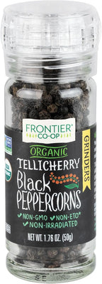Frontier Organic Tellicherry Black Peppercorns with Grinder, 1.76 oz