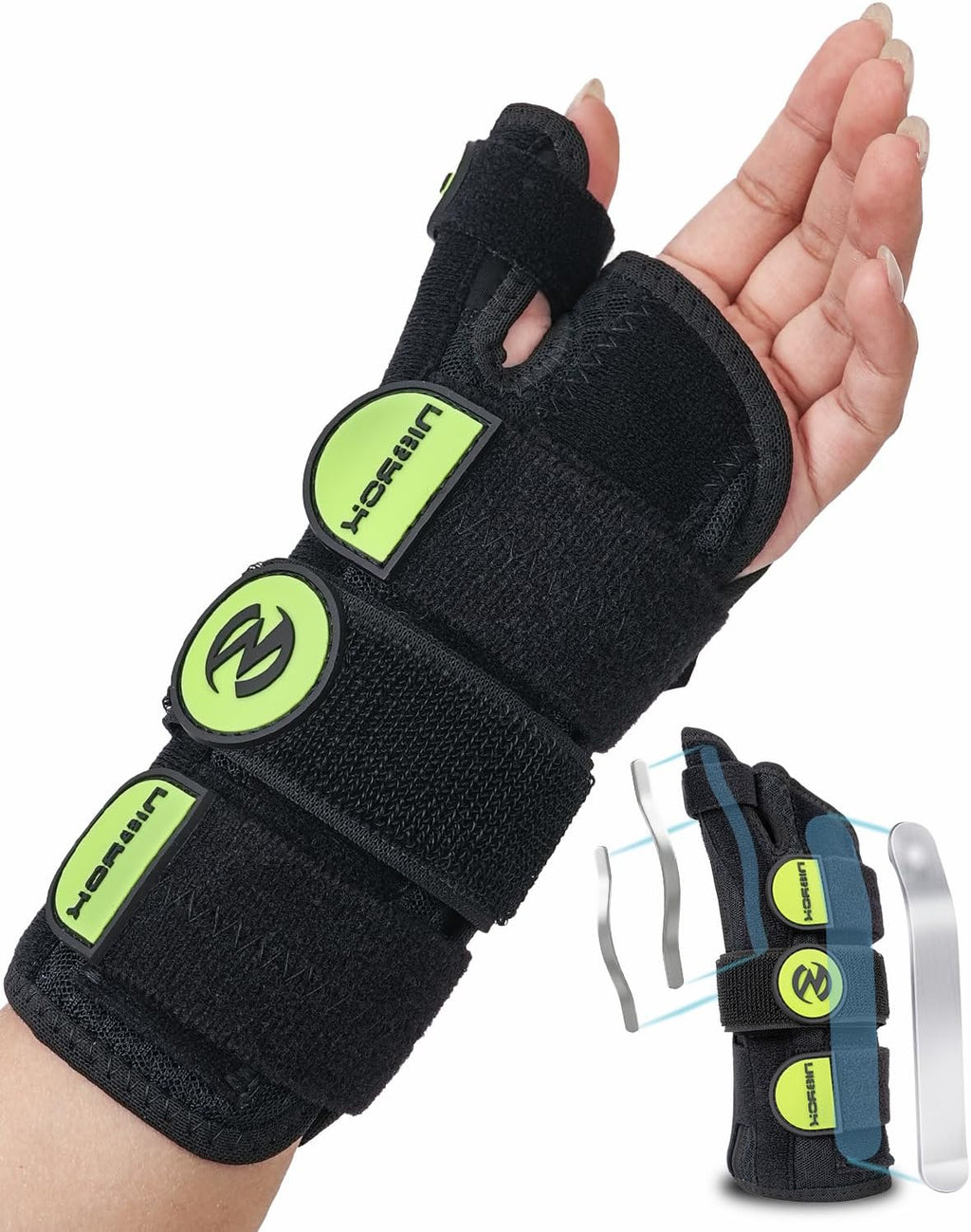 Adjustable Thumb Spica Splint Wrist Brace, Universal for Left/Right Hand, Day & Night Support, Relieves De Quervain's Tenosynovitis/Carpal Tunnel/Tendonitis/Arthritis, Unisex, Green (Left Hand, L/XL)