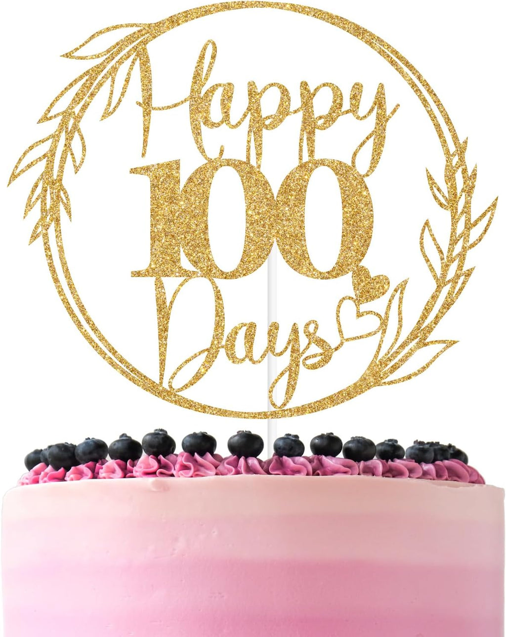 Gold Glitter Happy 100 Days Cake Topper, Sweet 6 Months/Welcome Baby, Funny Baby's 100 Days Birthday Baby Shower Gender Reveal Party Decorations Supplies
