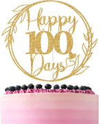 Gold Glitter Happy 100 Days Cake Topper, Sweet 6 Months/Welcome Baby, Funny Baby's 100 Days Birthday Baby Shower Gender Reveal Party Decorations Supplies
