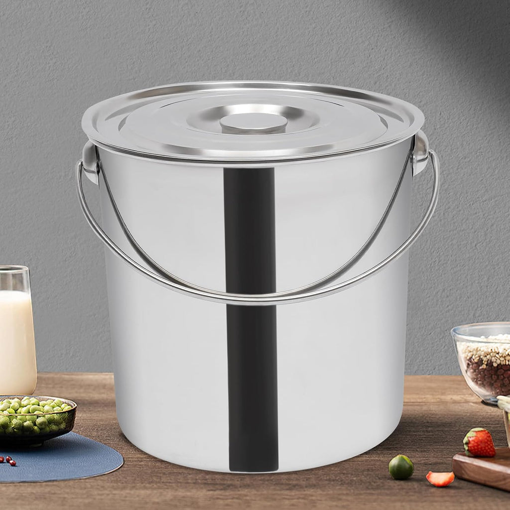 Extra Thick 20L Stainless Steel Barrel Bucket with Lid, Milk Can, Food & Water Storage, Wine Pail, Champagne Cooler, Kitchen Bucket