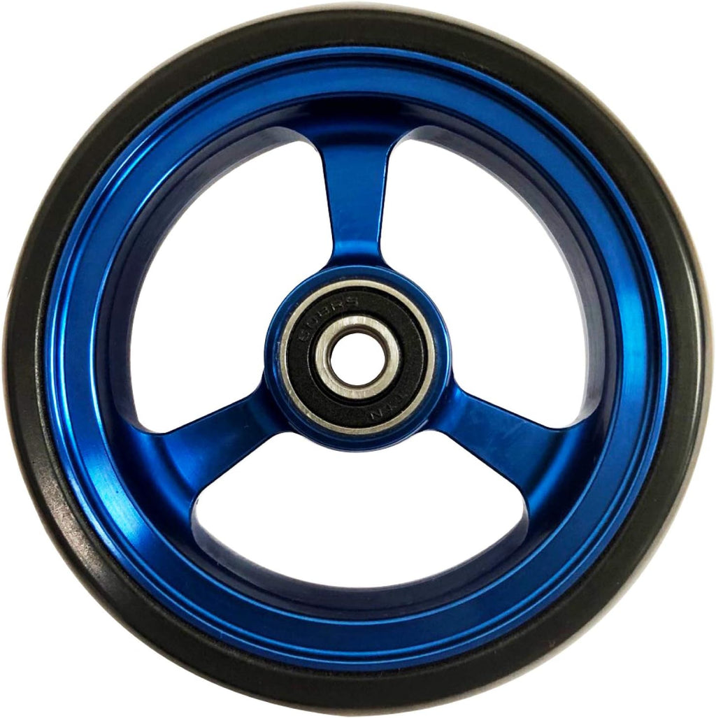 RIANTWHEEL, 4 X 1.0 inch, Solid, PU Wheels, Wheelchair Casters, Aluminum Rim, one Pair (Blue)