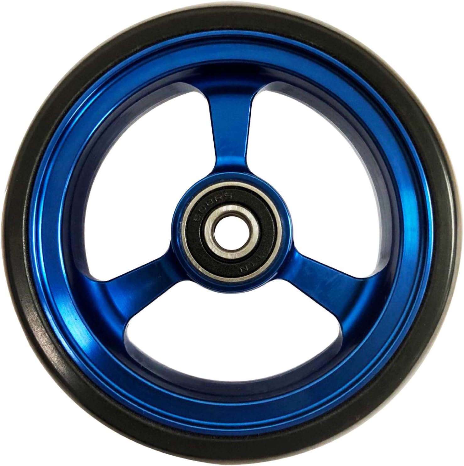 RIANTWHEEL, 4 X 1.0 inch, Solid, PU Wheels, Wheelchair Casters, Aluminum Rim, one Pair (Blue)