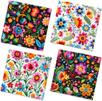 40Pcs Fiesta Napkins-Floral Cinco De Mayo Party Supplies One Napkin with 4Patterns Mexican Colorful Flower Disposable Paper Napkins