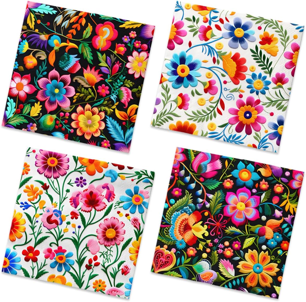 40Pcs Fiesta Napkins-Floral Cinco De Mayo Party Supplies One Napkin with 4Patterns Mexican Colorful Flower Disposable Paper Napkins
