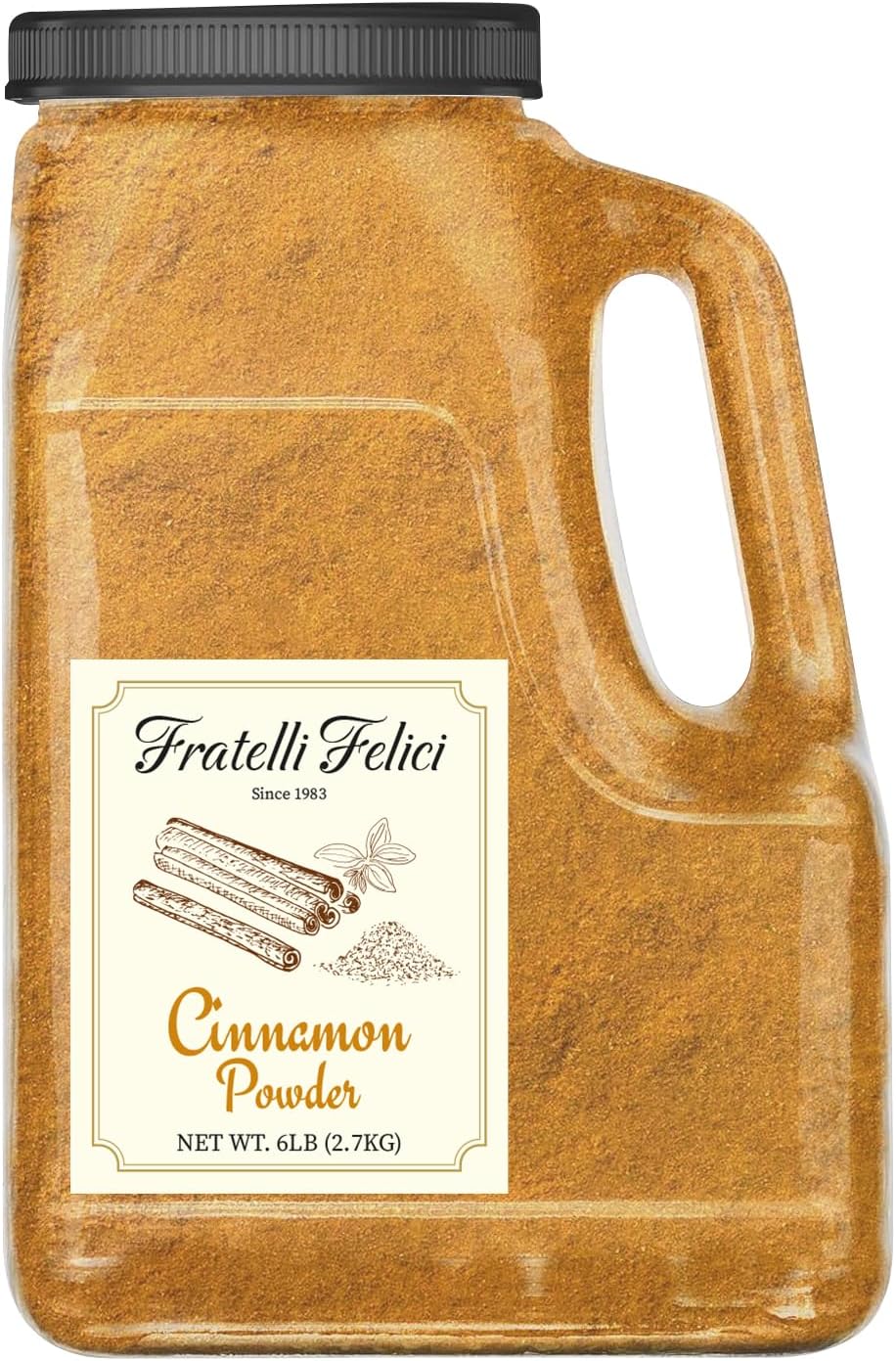 Fratelli Felici Cinnamon Powder 6 LB Bulk Jar – Pure Ground Cassia Vietnamese Cinnamon, Premium Quality, Resealable Container, No Additives