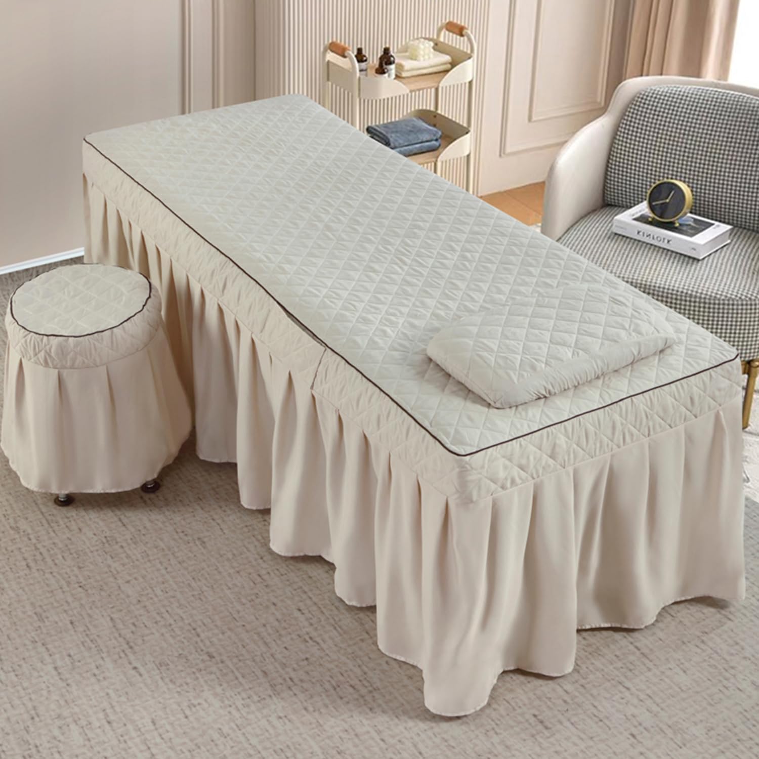 Massage Bed Cover with Skirt Washable - Beauty Massage Spa Couch Cover All-Round Wrap Lash Bed Mattress Cover - Massage Table Skirt with Face Hole