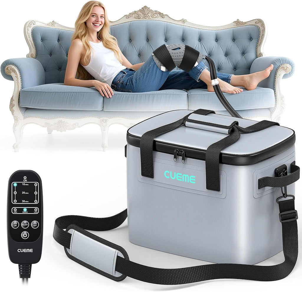 CUEME Cold Therapy Machine with Programmable Timer, Ice Machine for Knee After Surgery, Knee Replacement Recovery System, Cryotherapy Pain Relief, w/Compression Pad for Shoulder, Hip, Ankle and Foot