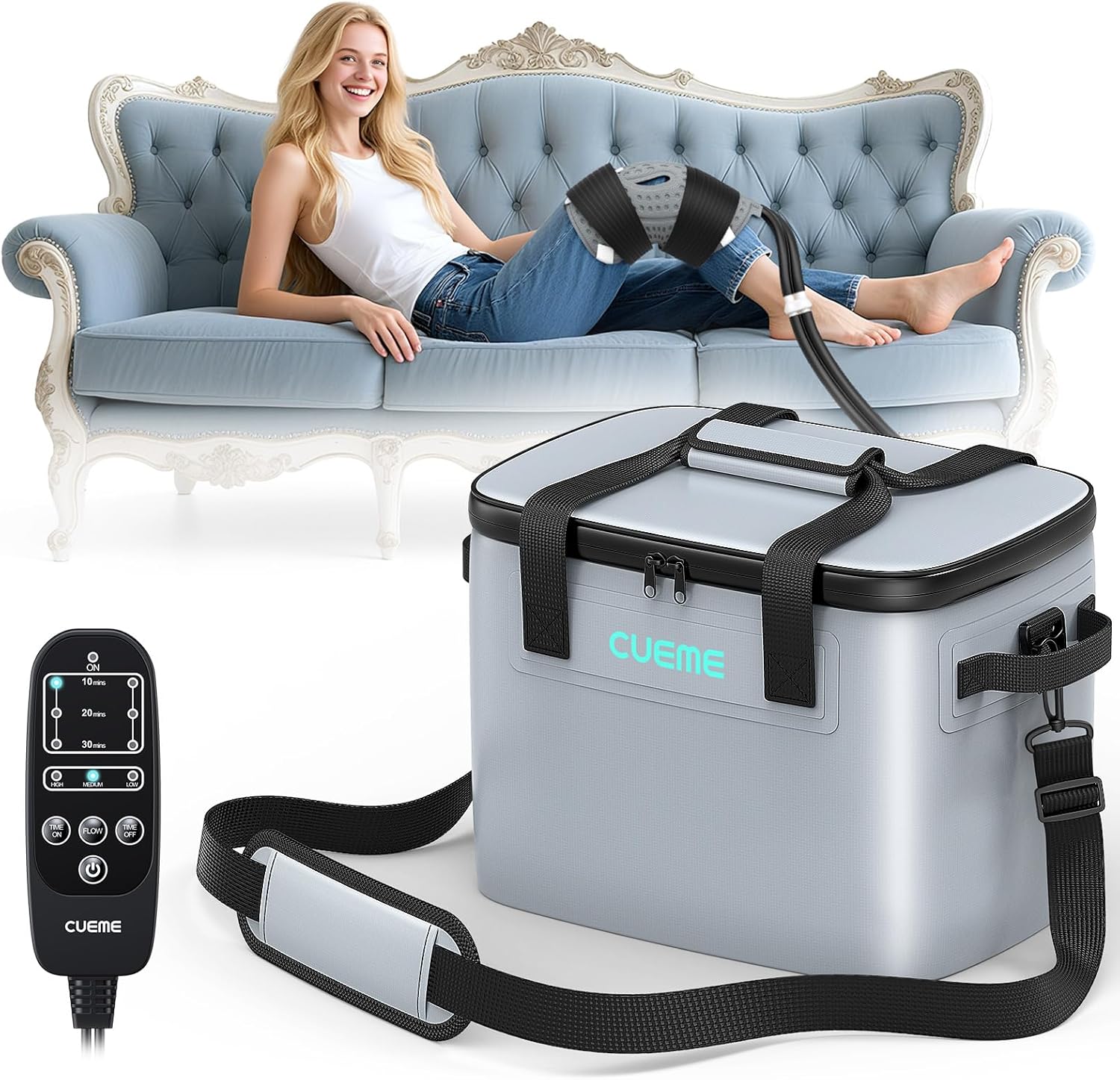 CUEME Cold Therapy Machine with Programmable Timer, Ice Machine for Knee After Surgery, Knee Replacement Recovery System, Cryotherapy Pain Relief, w/Compression Pad for Shoulder, Hip, Ankle and Foot