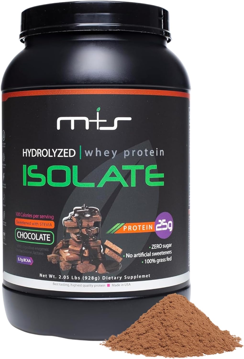 M+S Hydrolyzed Whey Protein Isolate – 25g Protein, Low Carb, 0g Sugar, Grass Fed Whey Isolate Powder with Stevia - Chocolate Flavor - 2.05 lb