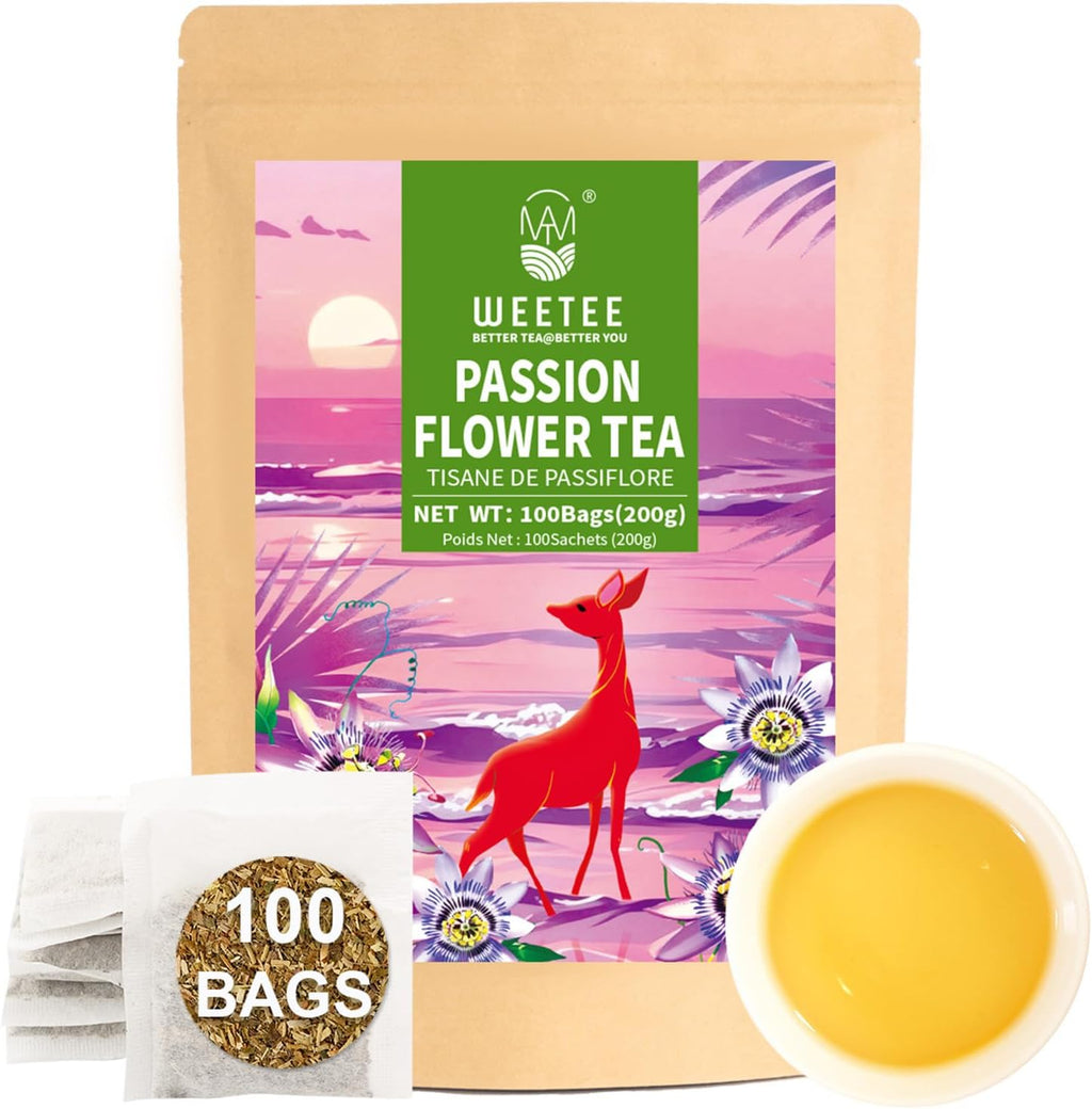 WT WEETEE Passionflower Tea Bags 100 Count | Caffeine-Free Herbal Tea | Rich Herbal Flavor & Smooth Taste | Te De Pasiflora