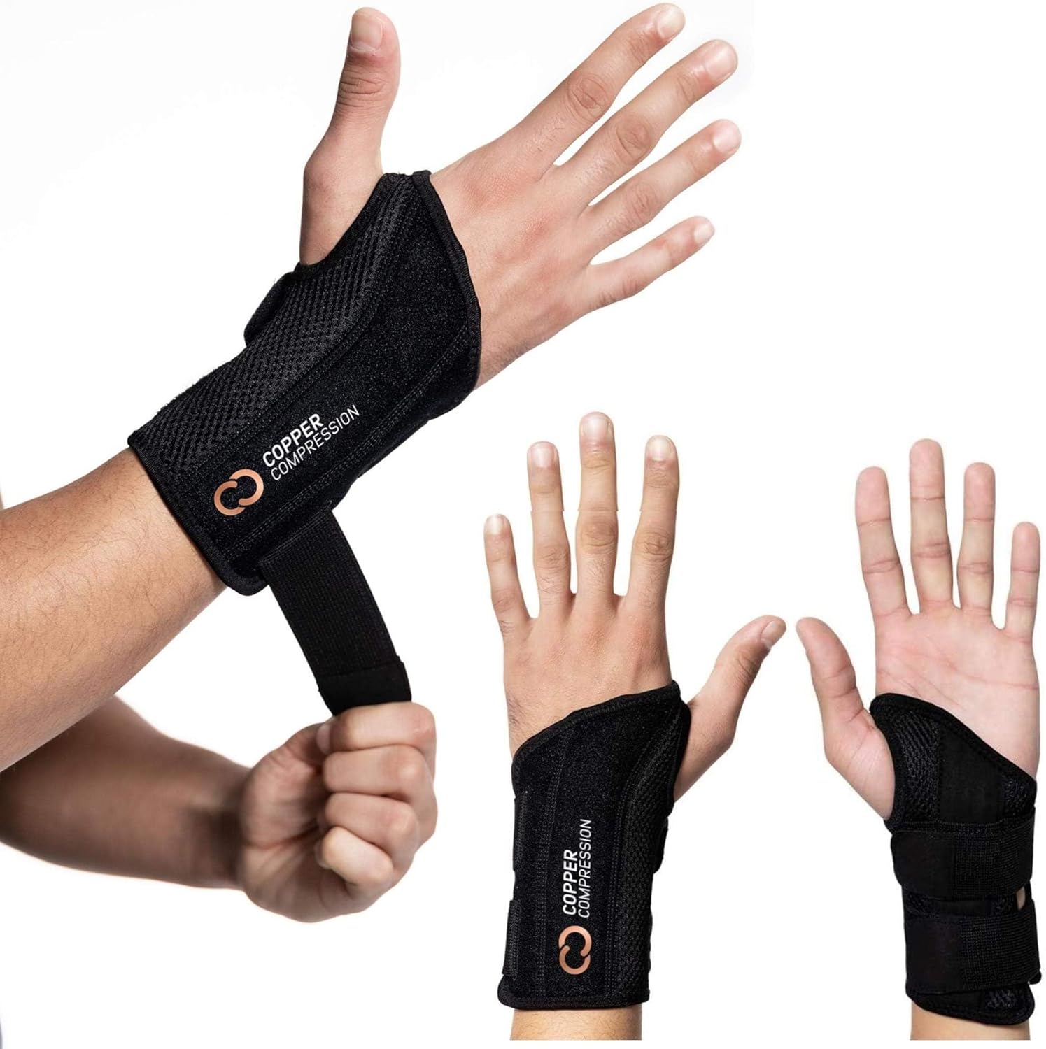 Copper Compression Advanced Wrist Brace - Copper Infused Adjustable Orthopedic Support Splint for Pain, Carpal Tunnel, Arthritis, Tennis Elbow, Tendinitis, RSI, Ganglion Cyst for Men Women Left L/XL