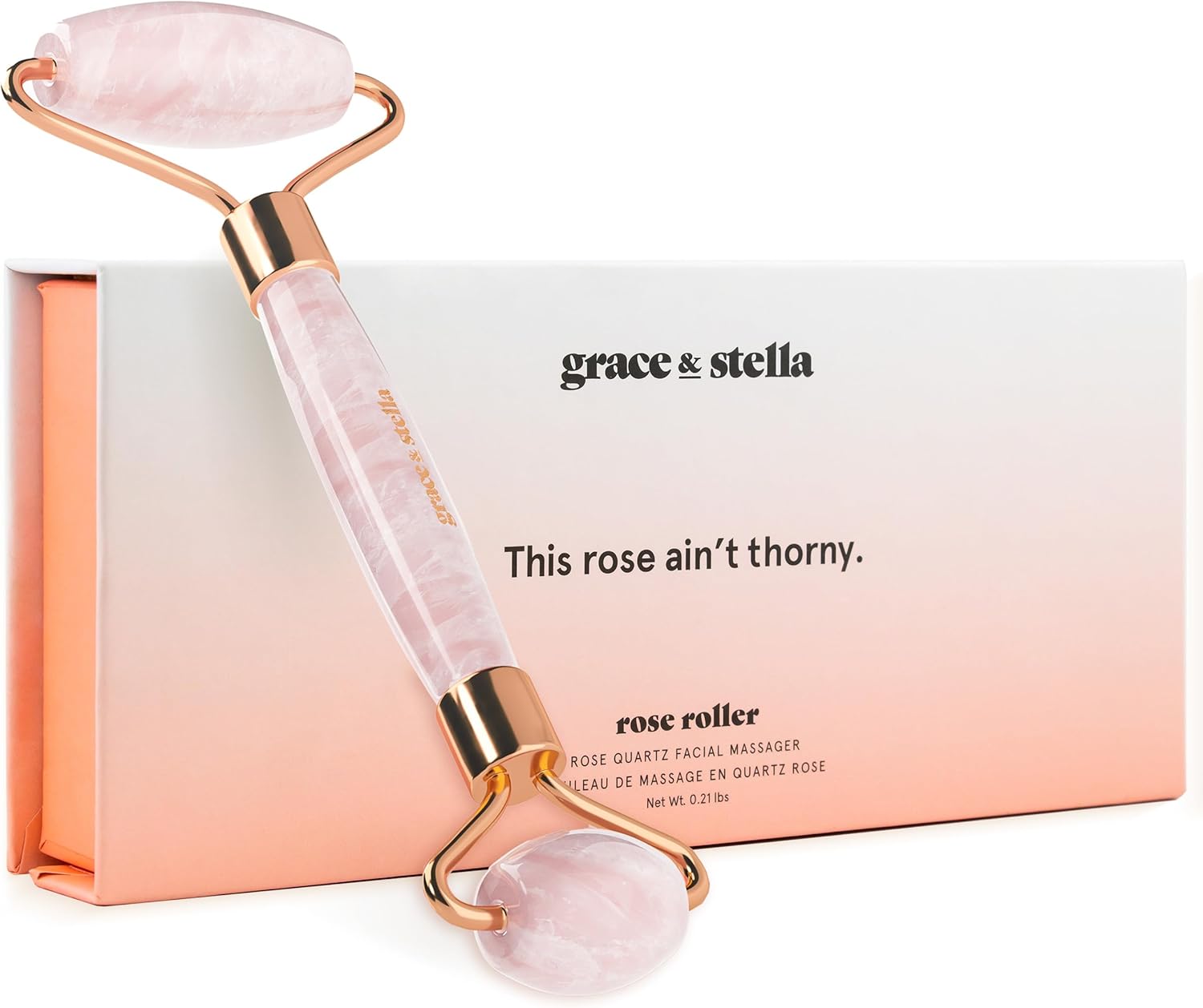 Rose Quartz Face Roller - Face Roller Skin Care - Facial Roller - Stone Roller For Face - Face Massager Roller For Lymphatic Drainage, Puffiness - Quartz Roller For Face by grace and stella
