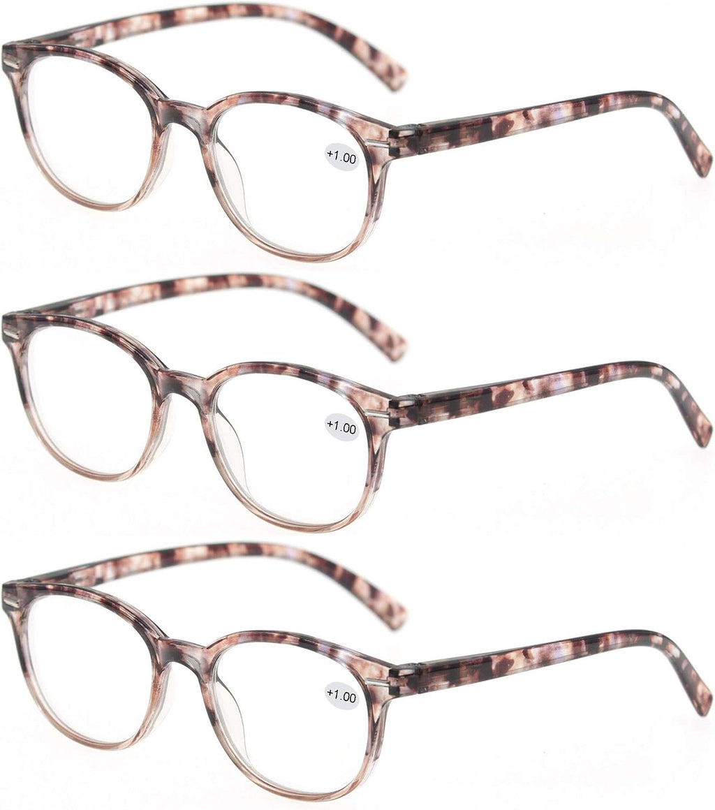 MODFANS Reading Glasses 1.75 Women 3 Pack Spring Hinge Fashion Round Stylish for Reading with Pouch
