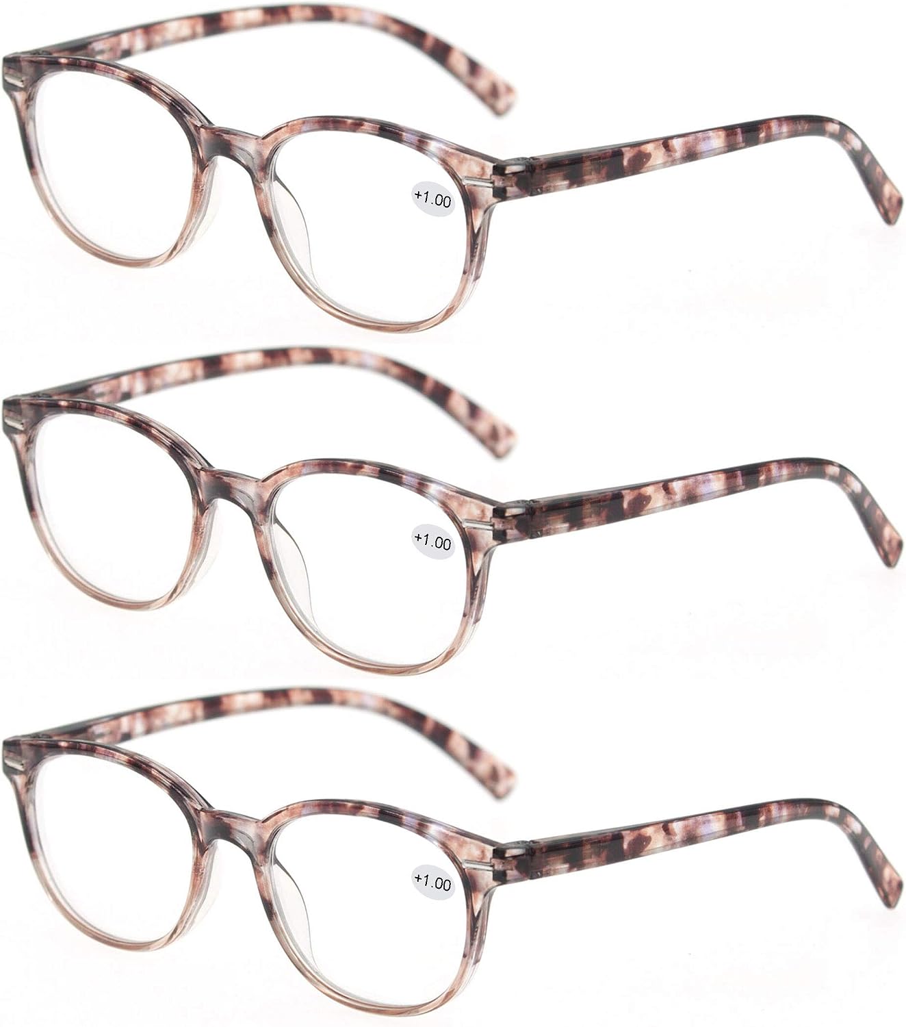 MODFANS Reading Glasses 1.75 Women 3 Pack Spring Hinge Fashion Round Stylish for Reading with Pouch