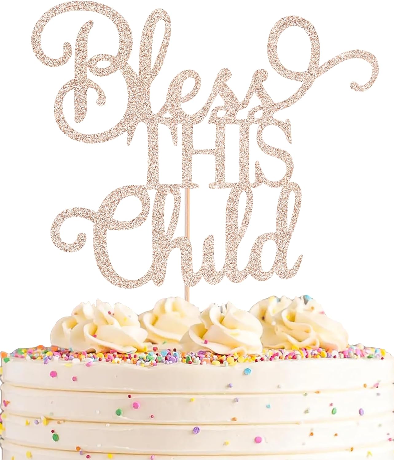 Bless This Child Cake Topper - Rose Gold Glitter Chlid Christening Cake Decoration Supply - Smash Cake Topper for First Holy Communion Party/Baby Shower - Baptisim Cake Decor