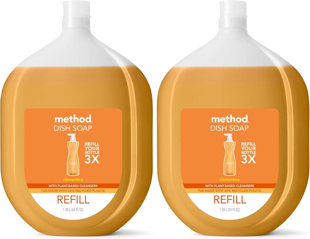 Method Gel Dish Soap, Refill, Clementine, Recylable Bottle, Biodegradable formula, 54 Fl Oz (Pack of 2)