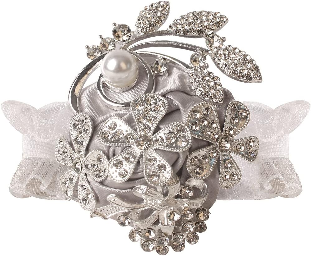 WANLIAN Wrist Corsage with Peal and Rhinestone Prom Corsages Wrist for Wedding,Wedding Ceremony Anniversary,Party (Silver Gray，Wrist Corsage)