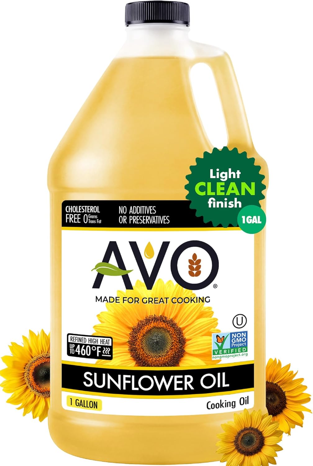 AVO High-Oleic Organic Sunflower Oil for General Cooking, 1 Gallon, Non-GMO Certified, Neutral Flavor Cooking Oil