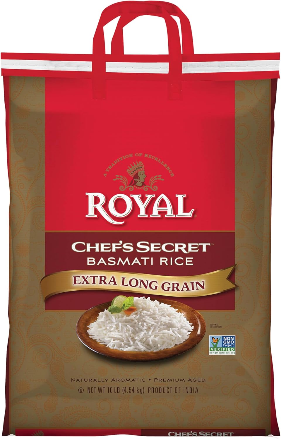 Royal Chef's Secret Basmati White Rice - Premium Extra Long Grain Basmati Rice - 10 lb Bag