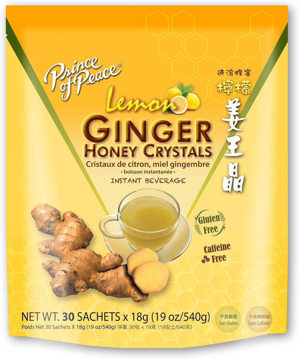Prince of Peace Instant Lemon Ginger Honey Crystals, 30 Sachets – Instant Hot or Cold Beverage – Easy to Brew Ginger and Honey Crystals