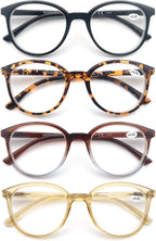 MODFANS Women Reading Glasses 4Pack Large Round Frame Readers Spring Hinges with 4 Pouch