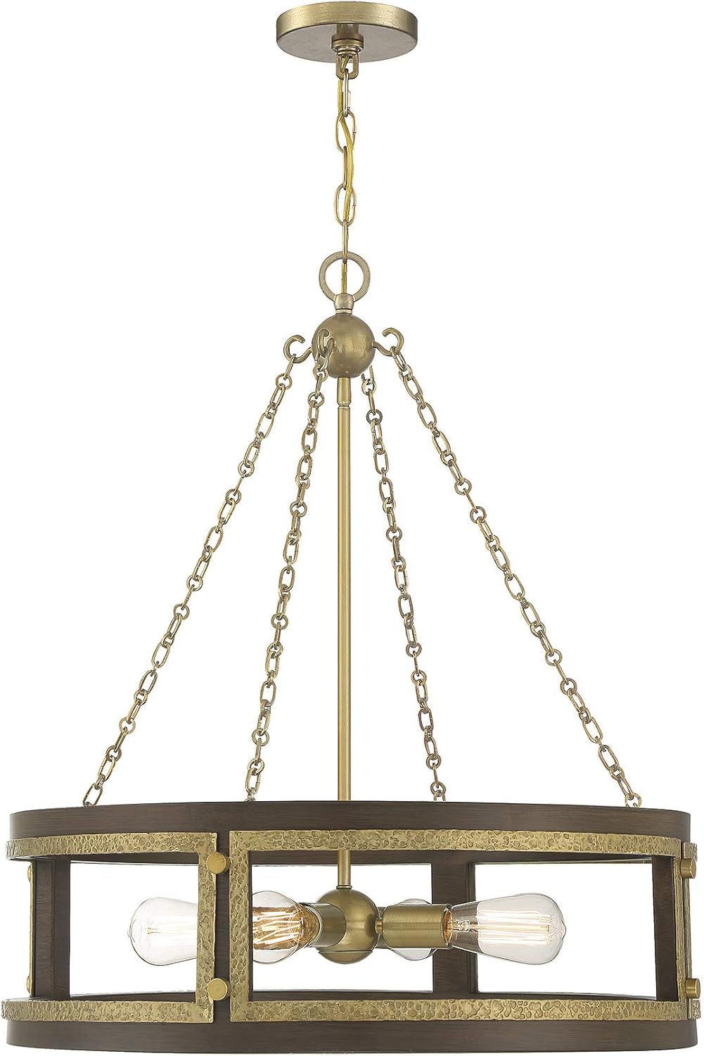 Savoy House 1-1490-4-170 Lakefield Pendant, 4-Light 240 Total Watts, Burnished Brass w/Walnut