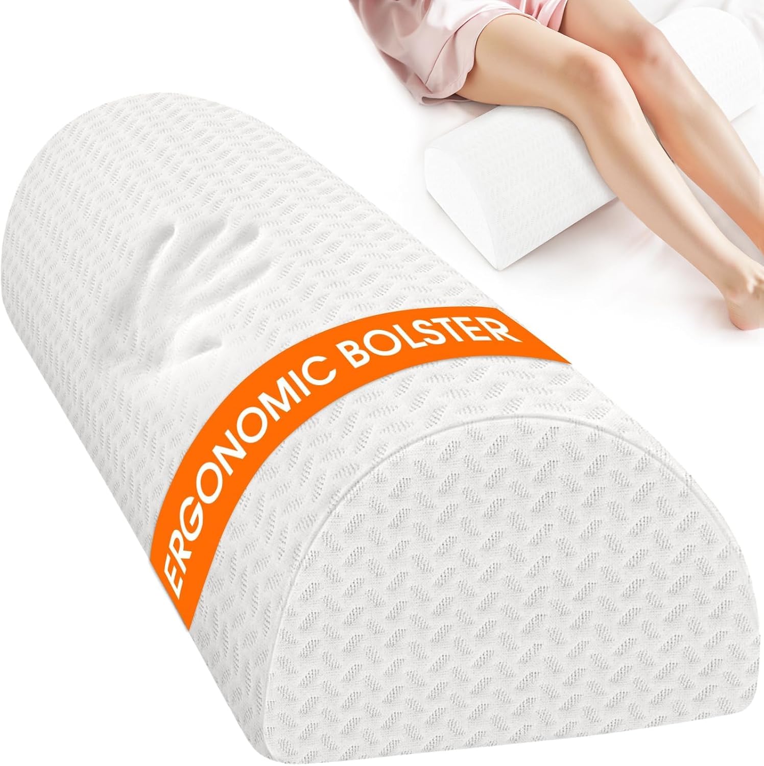 SweetSlubr Knee Pillow for Side Sleepers, Half Moon Memory Foam Bolster Pillow for Legs, Ergonomic Design Wedge Elevation Pillow for Side & Back Sleeping, Under Knee Support, Foot, Ankle, Lumbar,White