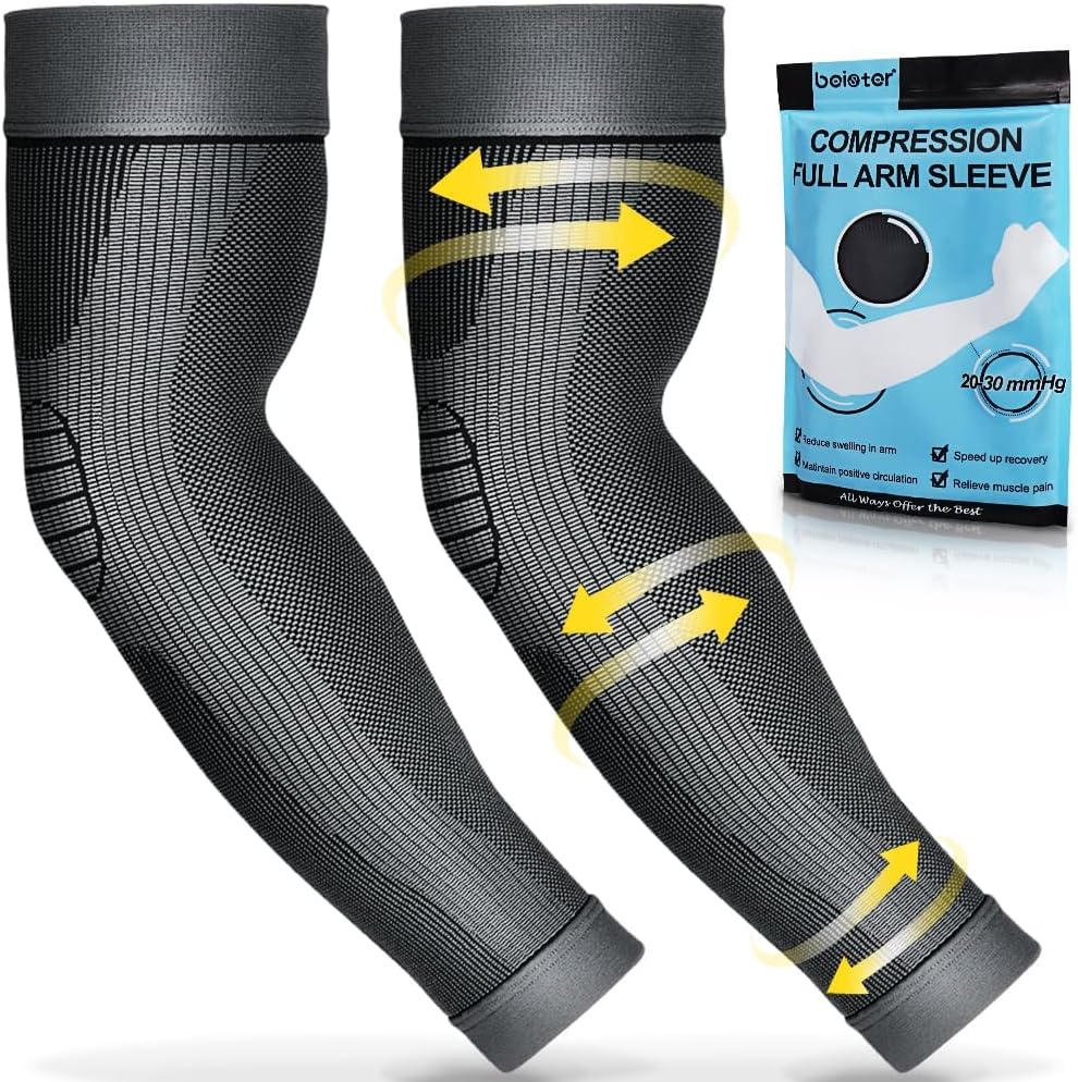 beister Compression Arm Sleeves Elbow Supports,Full Arm Supports Protection for Men & Women (Pair),Non-Slip Sports Arm Braces